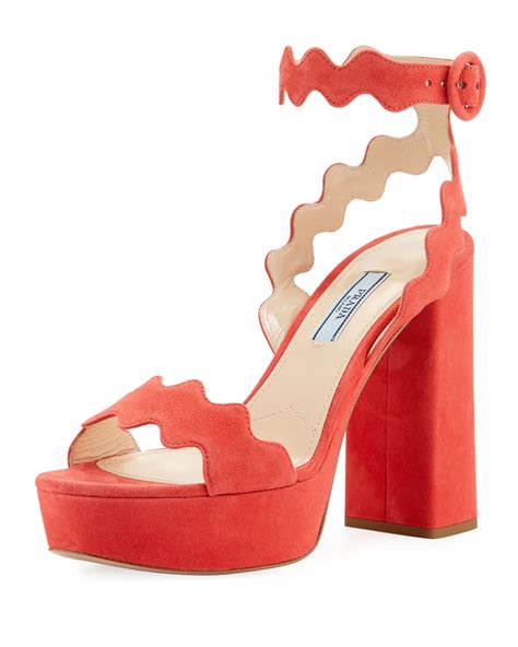 Prada Scalloped Suede Platform Sandals 